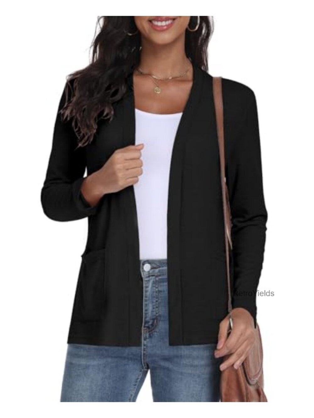 Long Sleeve Open Front Cardigan Pockets Lightweight Loose Fit